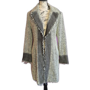 White house black market fringe long tweed blazer jacket career casual MEDIUM.